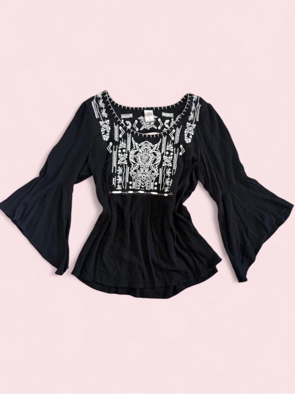 Bila Black Tunic with White Embroidered Front